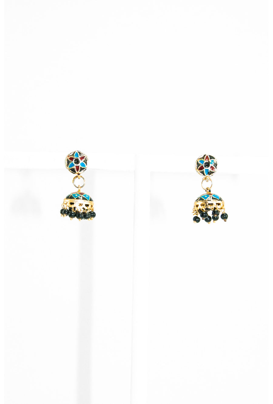 Blue meenakari work earring with black drops - Desi Royale