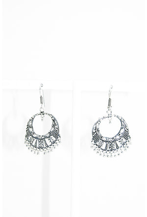 Silver round  earrings with beads - Desi Royale