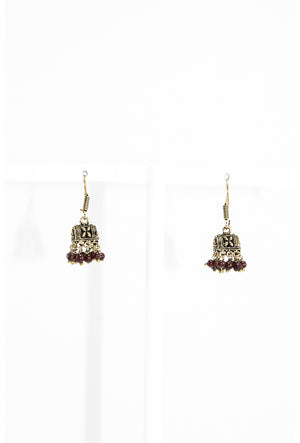 Gold metal earrings with brown beads - Desi Royale