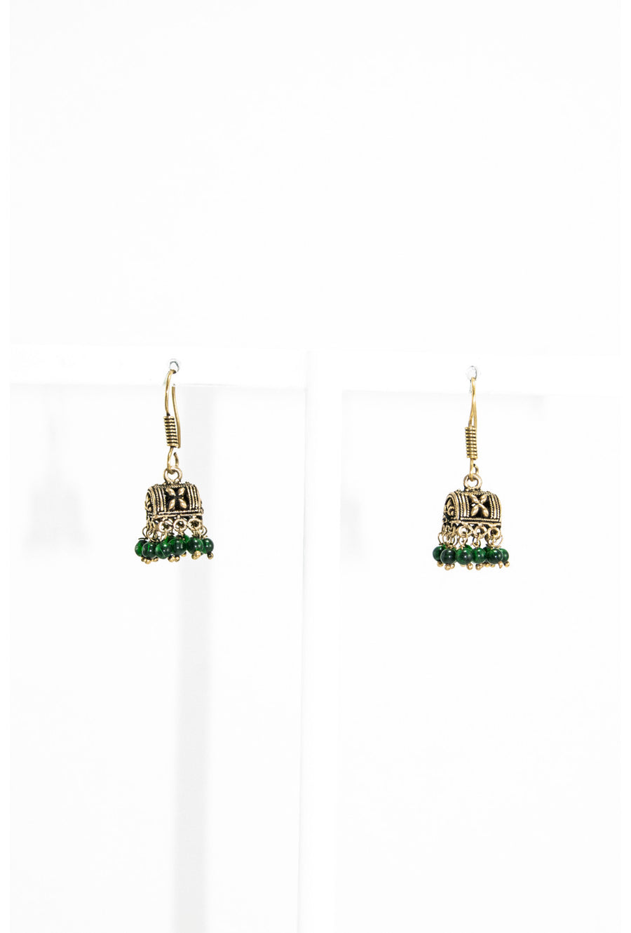 Gold earrings with green beads - Desi Royale