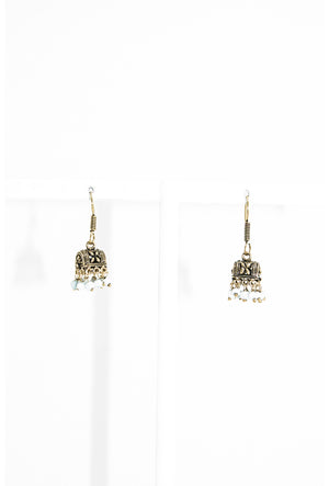 Gold metal earrings with White beads - Desi Royale