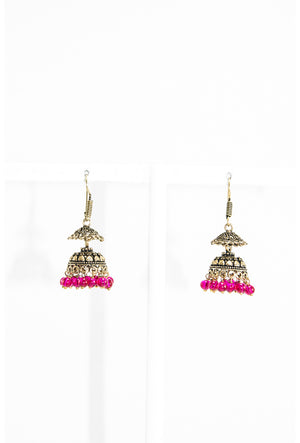 Gold Earrings with pink beads - Desi Royale