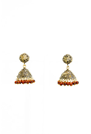 Gold dome earrings with brown beads - Desi Royale