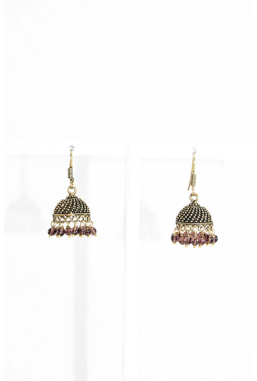 Gold domed earrings with brown beads - Desi Royale