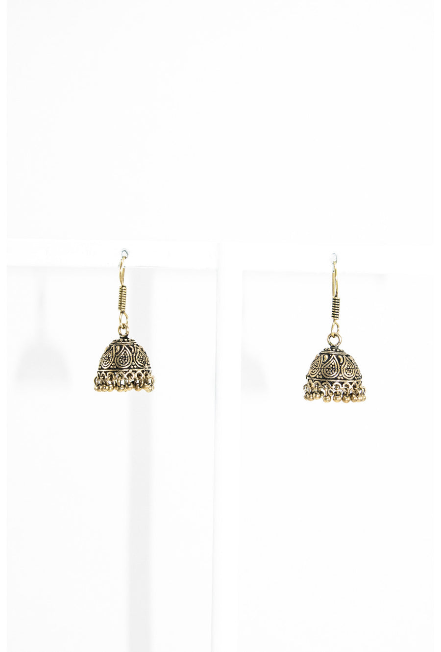 Gold domed earrings with gold beads - Desi Royale