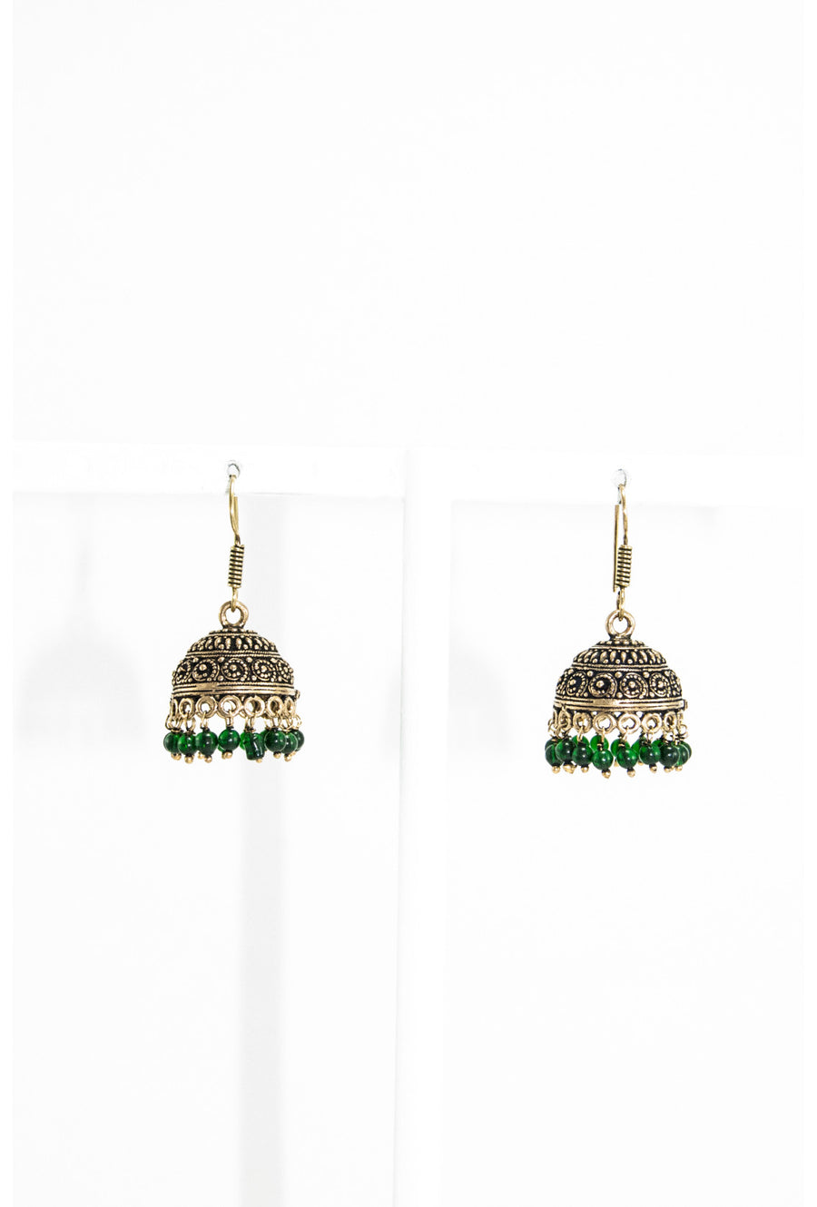 Gold earrings with green beads - Desi Royale