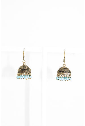 Gold earrings with blue beads - Desi Royale