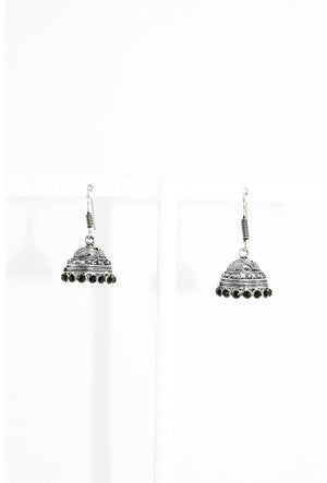 Black metal earrings with black stones - Desi Royale