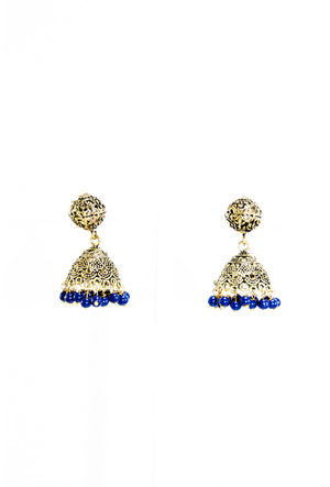 Gold dome earrings with blue beads - Desi Royale