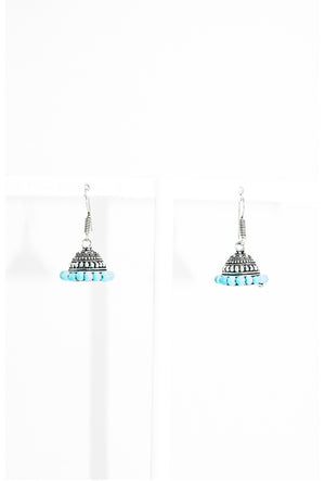 Black metal earrings with blue stones - Desi Royale