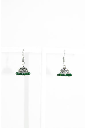 Black metal earrings with dark green beads - Desi Royale