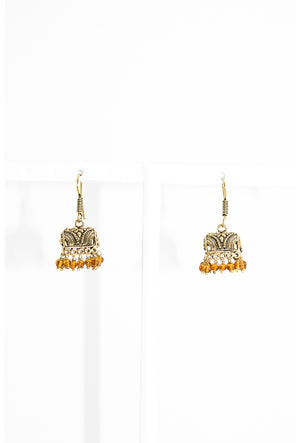 Gold earrings with light brown beads - Desi Royale