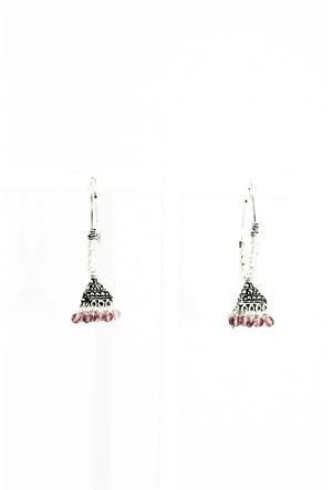 Jhumka black metal earrings with pearls and beads - Desi Royale