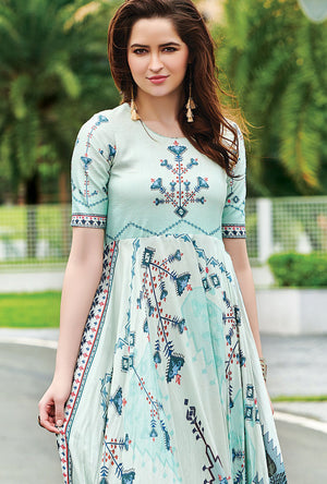 Light Cyan Digital Print Dress - Desi Royale