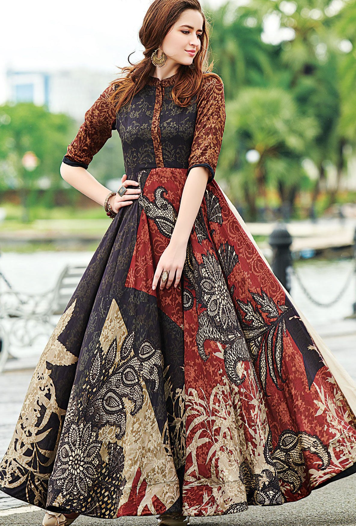 Buy Designer Gown - Digital Printed Blush Peach Organza Silk Gown – Empress  Clothing