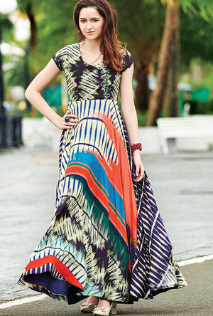 Multicolor Cotton Digital Print Dress - Desi Royale