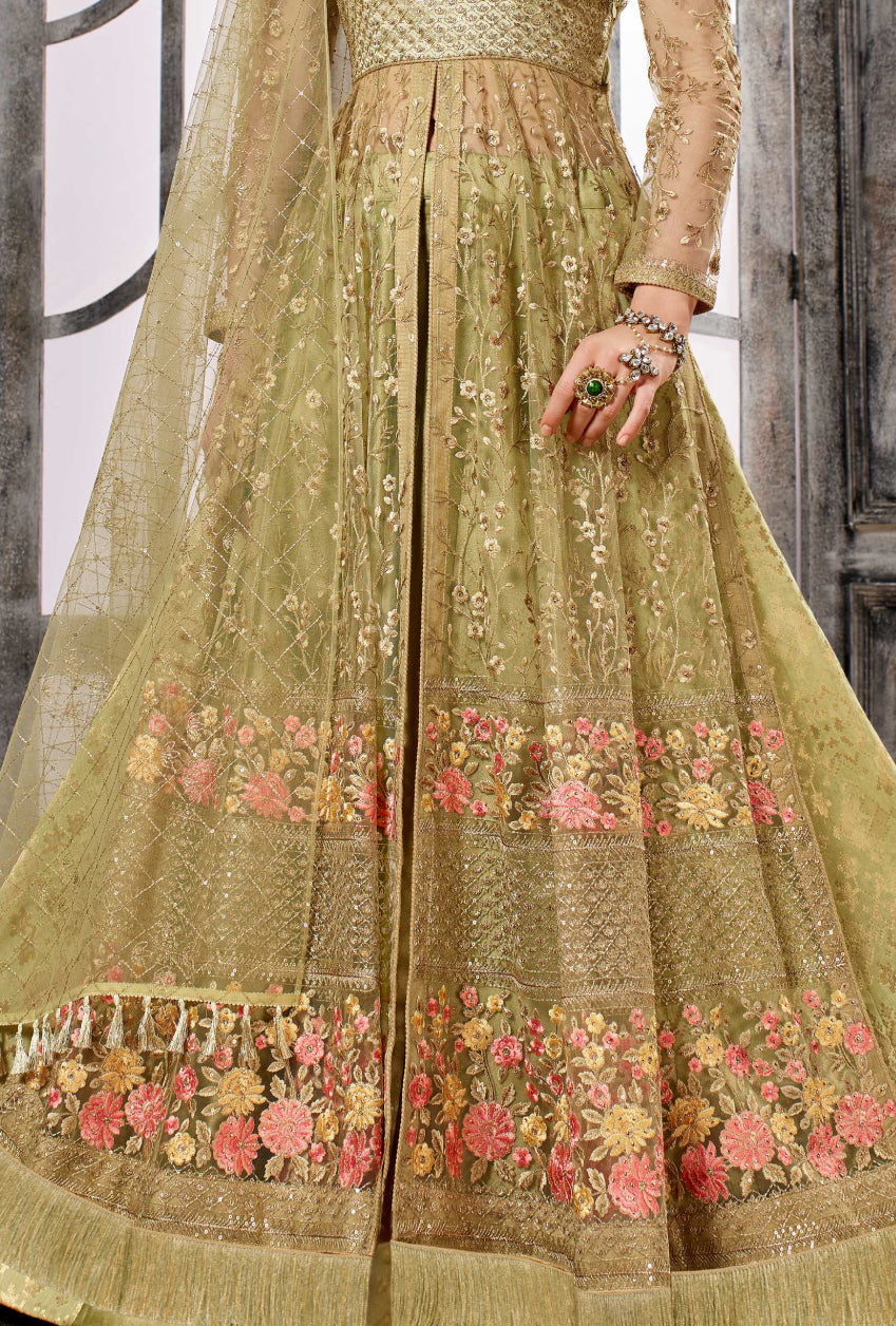 Beige Readymade Embroidered Kids Anarkali Suit 235KW02