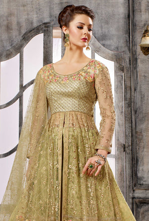 Beige Gold Anarkali Dress - Desi Royale