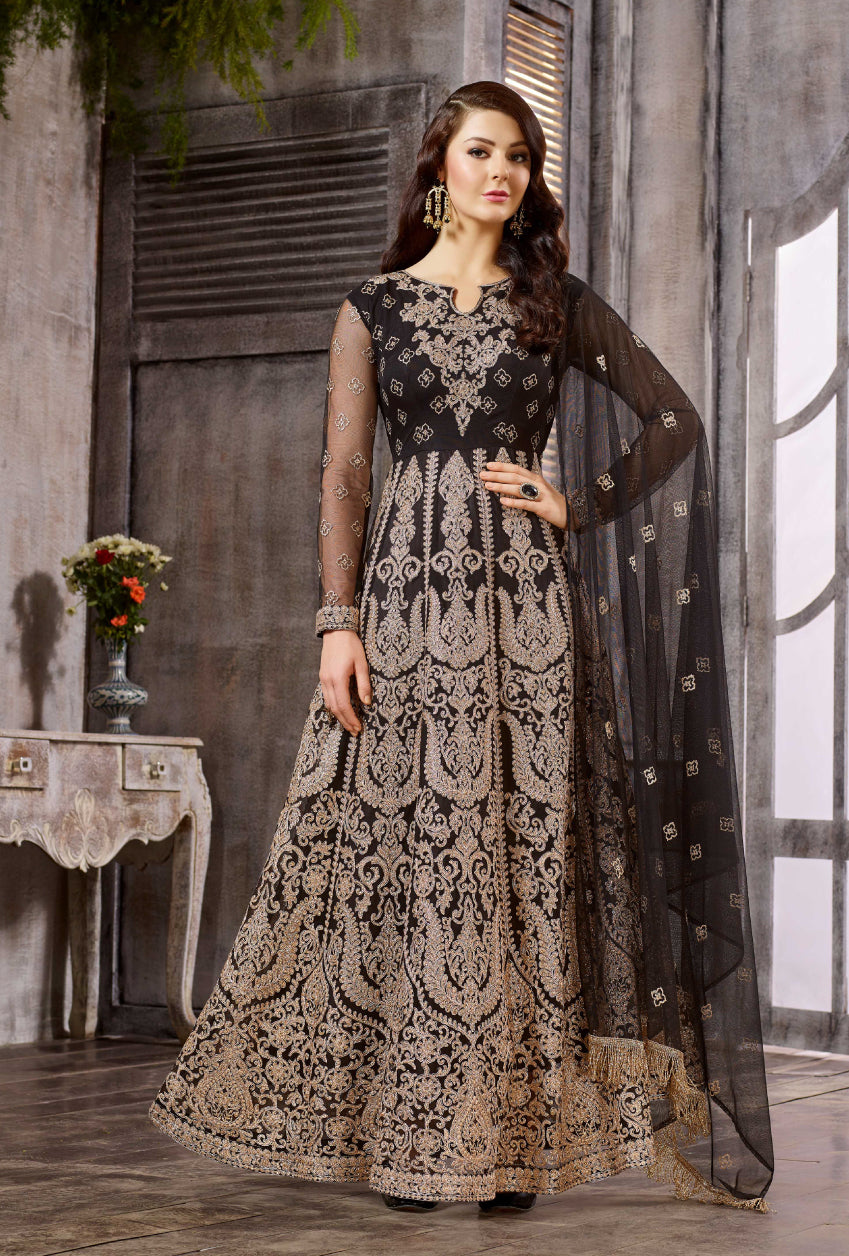 black anarkali gown with golden solid printed anarkali gown indian fashions  dress'es for girls and