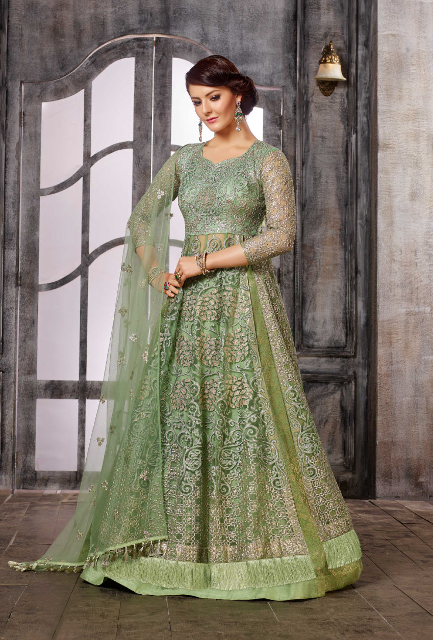 Shaded Green Georgette Anarkali Gown - Salwar Kameez Designer Collection