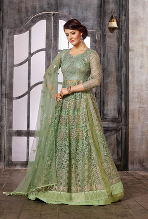 Green Anarkali Dress - Desi Royale