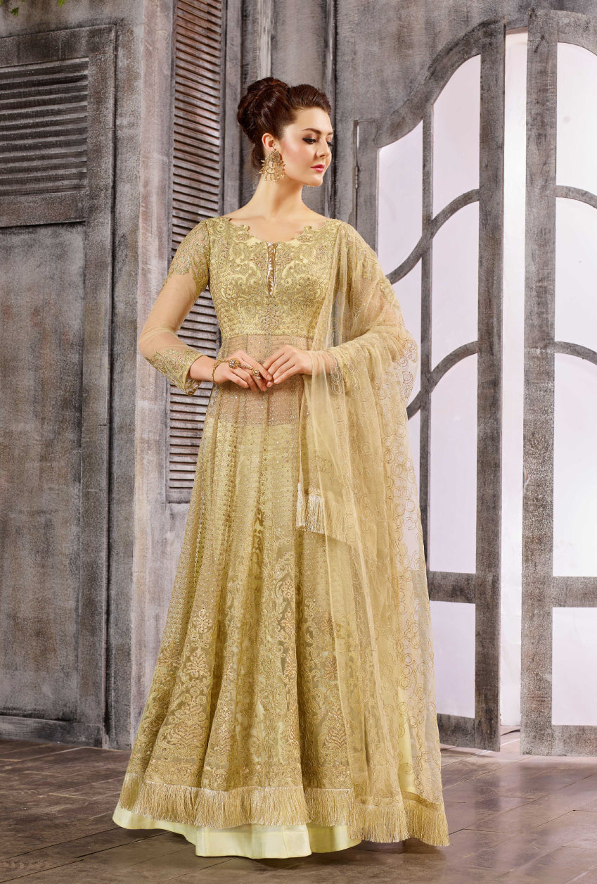 Royal Collection floor length anarkali suit in Green color – Panache Haute  Couture