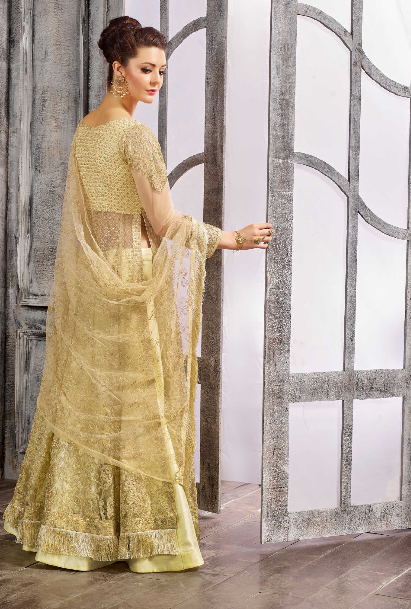 Golden Anarkali Dress - Desi Royale