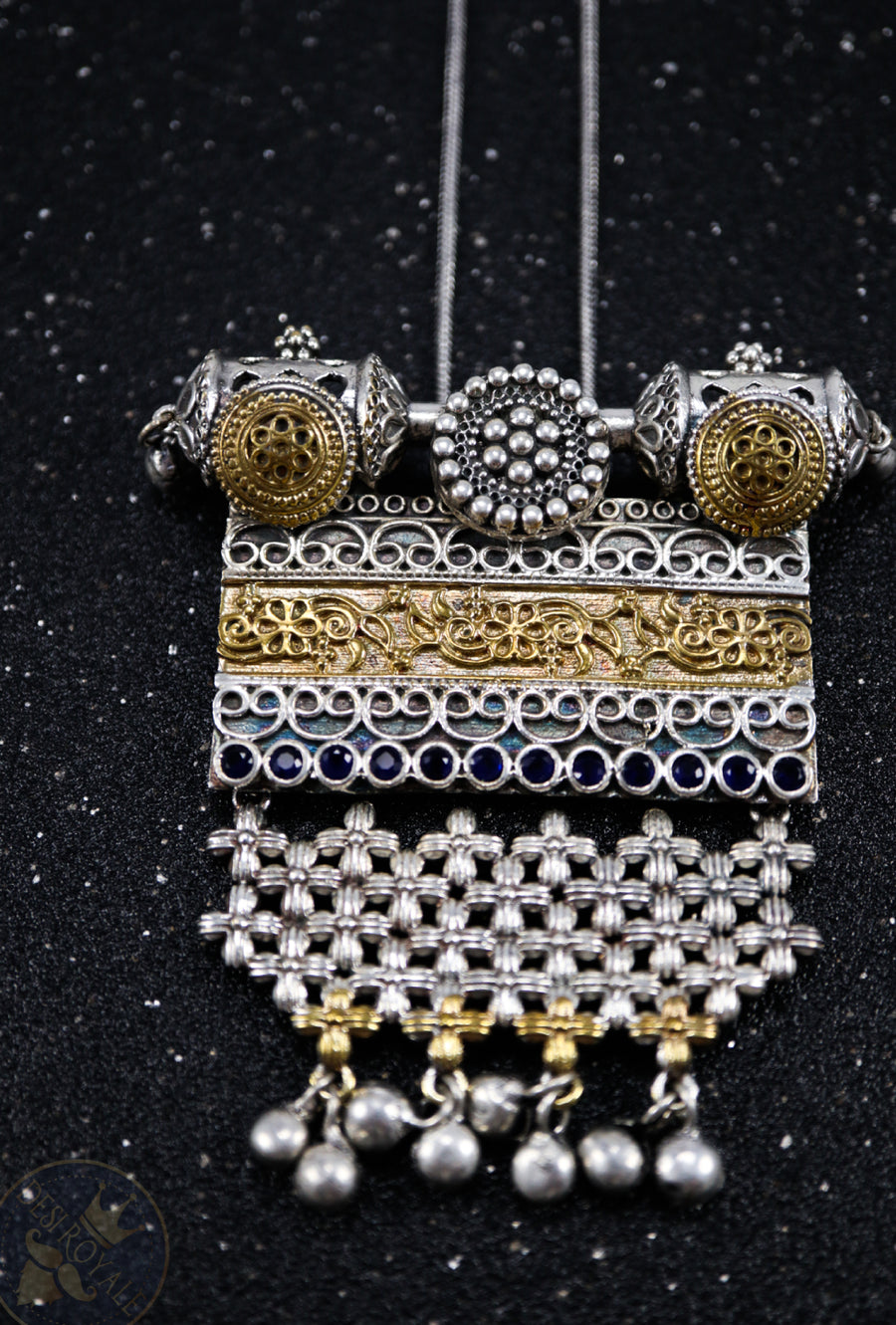 Ajanta Silver pendant with gemstones - Desi Royale