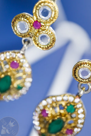 Ruby Emerald oval Silver earrings - Desi Royale