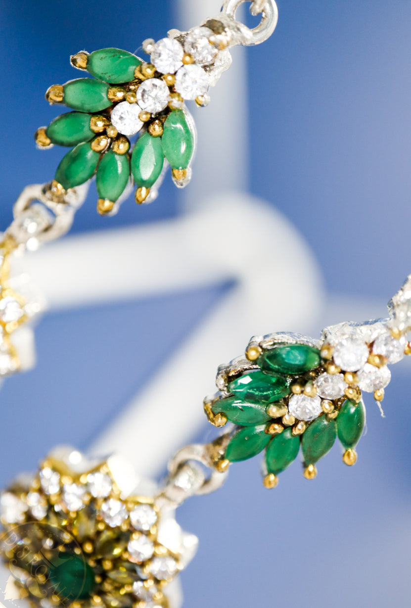 Emerald diamond Silver earrings - Desi Royale