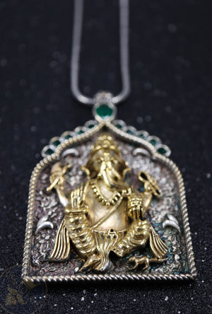 Ganesha Silver pendant with gemstones - Desi Royale