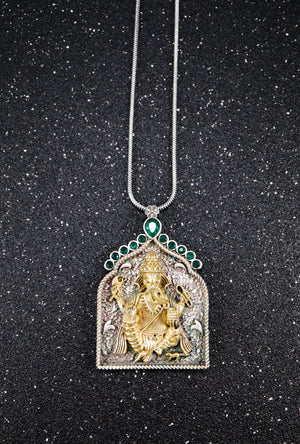 Ganesha Silver pendant with gemstones - Desi Royale