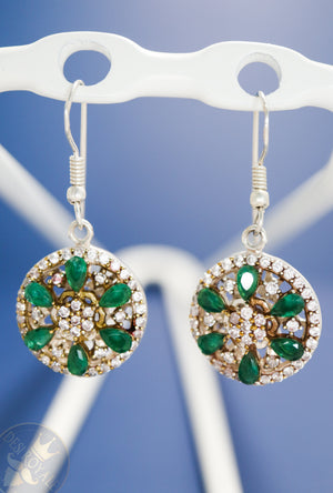 Emerald wheel Silver earrings - Desi Royale