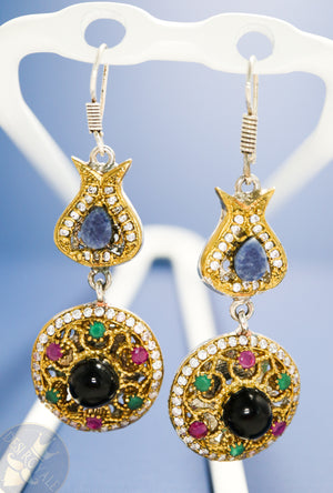 Multicolored Silver earrings with gemstones - Desi Royale