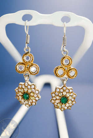 Emerald Flower Silver earrings - Desi Royale