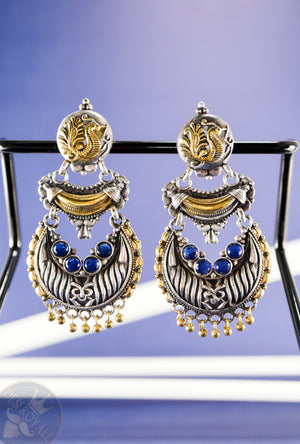 Peacock Silver earrings with gemstones - Desi Royale