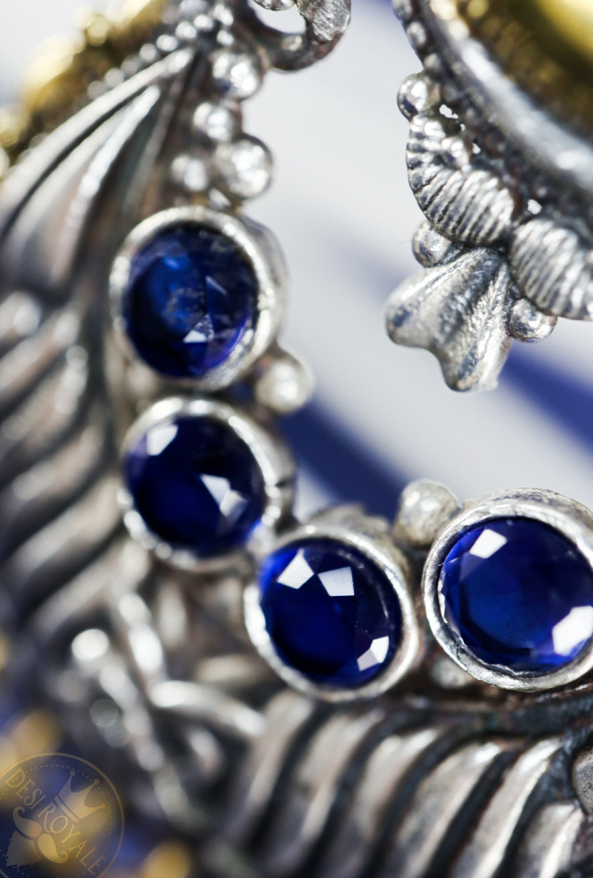 Peacock Silver earrings with gemstones - Desi Royale