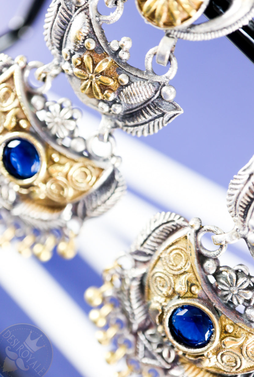 Ajanta Silver earrings with gemstones - Desi Royale