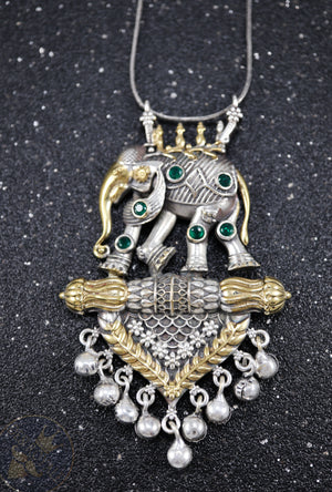 Elephant Silver pendant with gemstones - Desi Royale