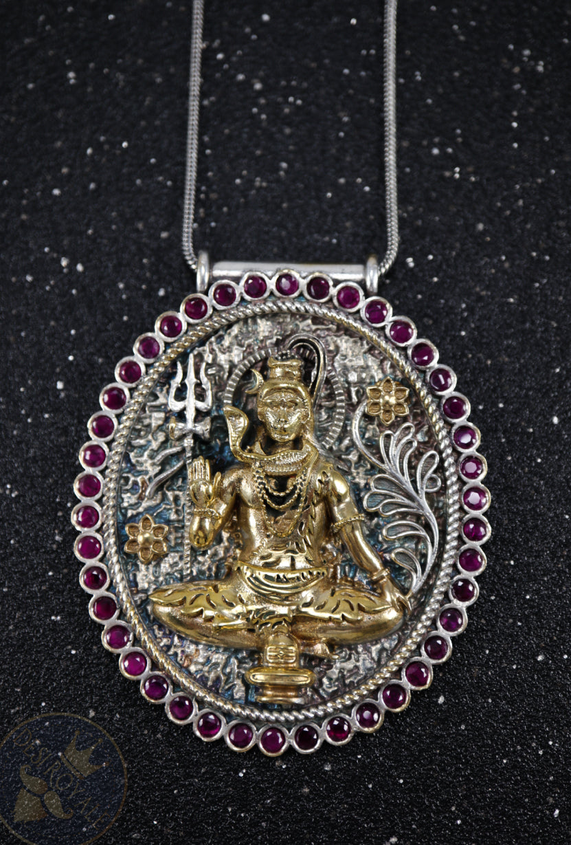 Shiva Silver pendant with gemstones - Desi Royale