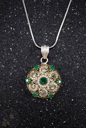 Green Chakra Silver pendant with gemstones - Desi Royale