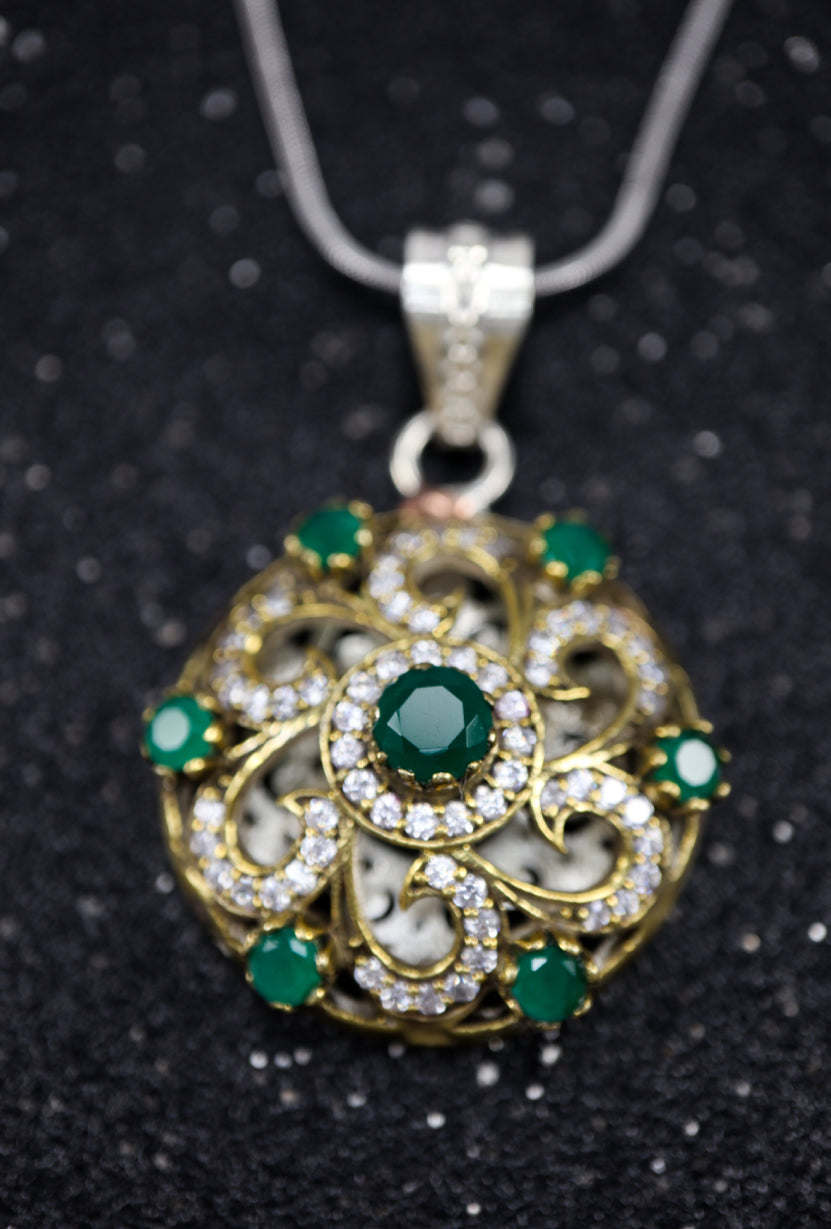 Green Chakra Silver pendant with gemstones - Desi Royale