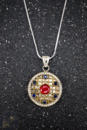 Ruby Silver pendant with gemstones - Desi Royale