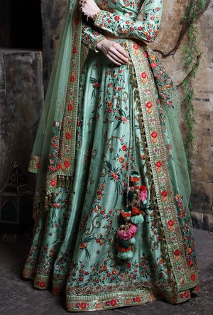 Pista Green Embroidered Bridal Lehenga - Desi Royale