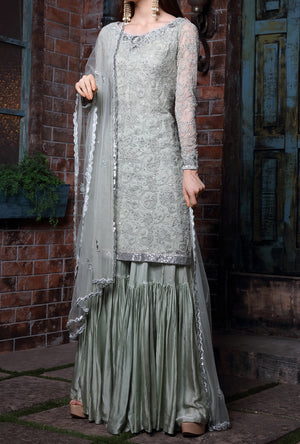 Sage Green Sharara - Desi Royale