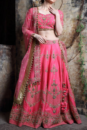 Coral Pink Designer Lehenga Set - Desi Royale