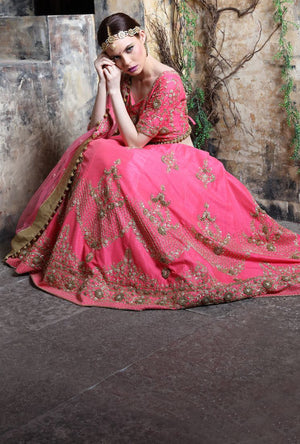 Coral Pink Designer Lehenga Set - Desi Royale