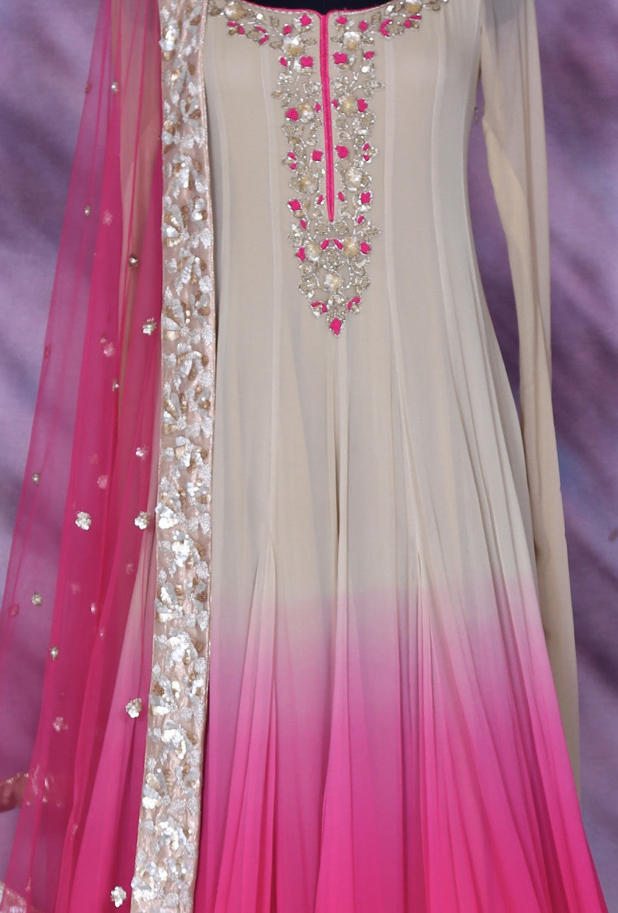 Beige And Pink Designer Party Wear Dress - Desi Royale