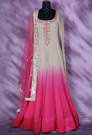 Beige And Pink Designer Party Wear Dress - Desi Royale