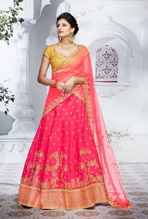 Pink And Mustard  Designer Party Wear Lehenga Set - Desi Royale